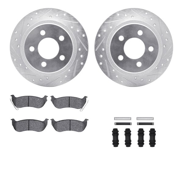 Dynamic Friction Co 7512-42023, Rotors-Drilled and Slotted-Silver w/ 5000 Advanced Brake Pads incl. Hardware, Zinc Coat 7512-42023